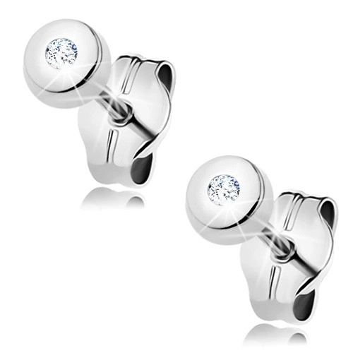 E-shop Šperky Eshop - Náušnice z bieleho 14K zlata - malý lesklý kruh s čírym diamantom uprostred BT500.15