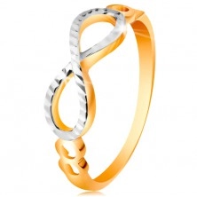 Zlatý prsteň 585 - symbol nekonečna zdobený bielym zlatom a zárezmi