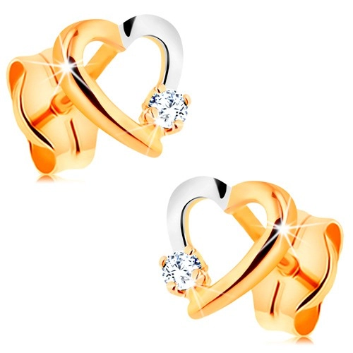 E-shop Šperky Eshop - Briliantové náušnice zo 14K zlata - obrys srdiečka s drobným diamantom BT500.11