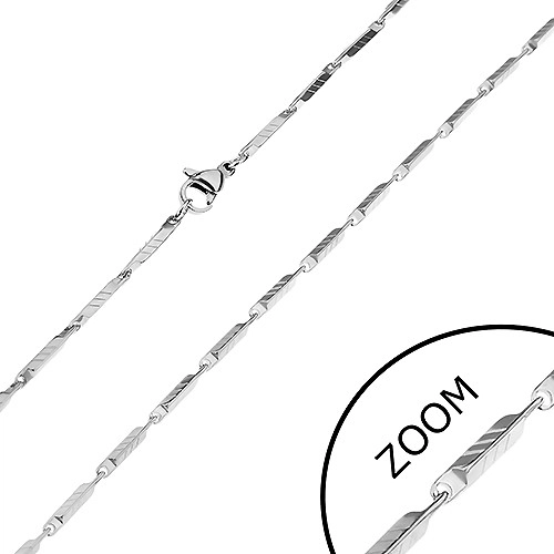 E-shop Šperky Eshop - Oceľová retiazka v striebornom odtieni - úzke hranaté články s ryhami, 3 mm Z27.10