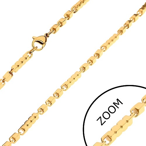 E-shop Šperky Eshop - Retiazka z chirurgickej ocele zlatej farby, dlhšie a kratšie hranaté články, 3 mm Z27.12
