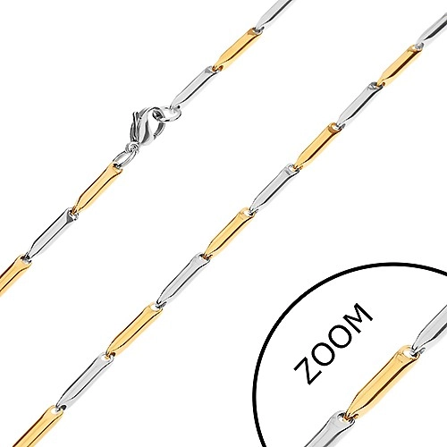 E-shop Šperky Eshop - Oceľová retiazka, podlhovasté valčeky zlatej a striebornej farby, 3 mm Z27.17