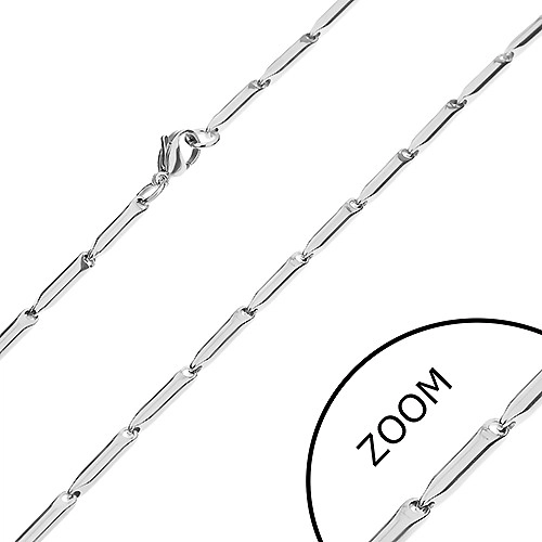 E-shop Šperky Eshop - Lesklá oceľová retiazka, podlhovasté valčeky striebornej farby, 3 mm Z28.04