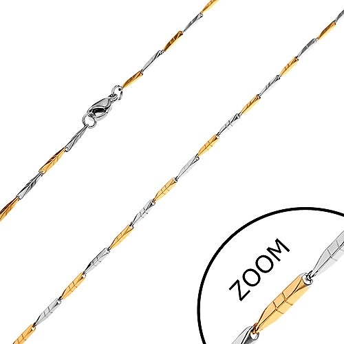 E-shop Šperky Eshop - Oceľová retiazka, úzke hranaté články zlatej a striebornej farby s ryhami, 1,5 mm Z28.11