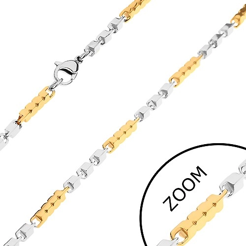 E-shop Šperky Eshop - Dvojfarebná retiazka z ocele 316L, dlhšie a kratšie hranoly so zárezmi, 3 mm Z28.16