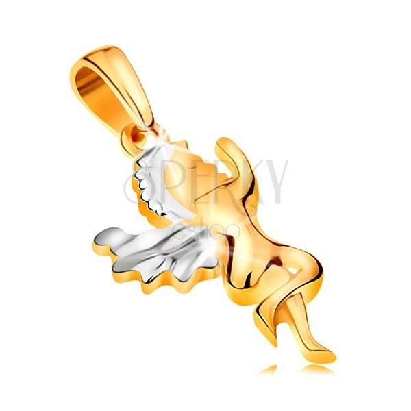 Prívesok zo 14K zlata - lesklý dvojfarebný anjel, krídla a vlasy z bieleho zlata