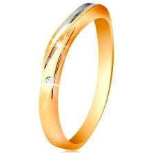 Dvojfarebný prsteň zo zlata 585 - vlnka z bieleho zlata, drobný číry zirkón