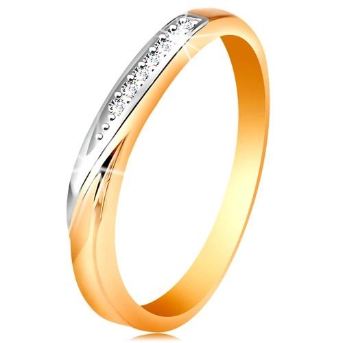 Dvojfarebný zlatý prsteň 585 - vlnka z bieleho zlata a drobných čírych zirkónov - Veľkosť: 51 mm