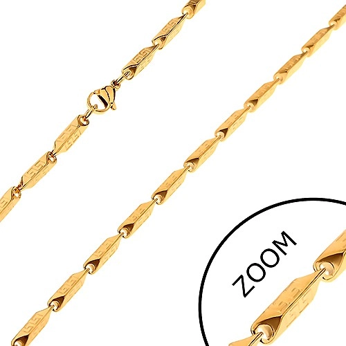 E-shop Šperky Eshop - Oceľová retiazka zlatej farby - širšie hranaté články s gréckym motívom, 3 mm Z32.17