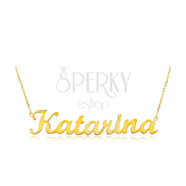 Zlatý nastaviteľný náhrdelník 14K s menom Katarína, jemná ligotavá retiazka