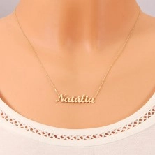 Zlatý 14K náhrdelník - tenká retiazka z oválnych očiek, lesklý prívesok Natália