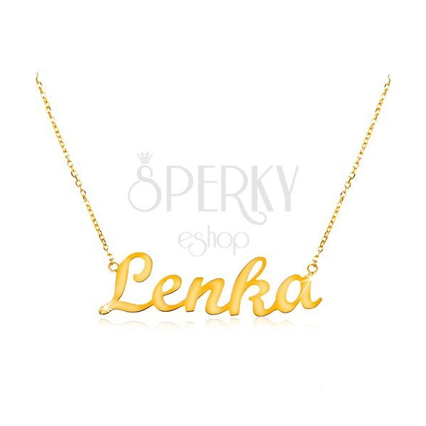 Zlatý nastaviteľný náhrdelník 585 s menom Lenka, jemná ligotavá retiazka