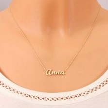 Zlatý nastaviteľný náhrdelník 14K s menom Anna, jemná ligotavá retiazka