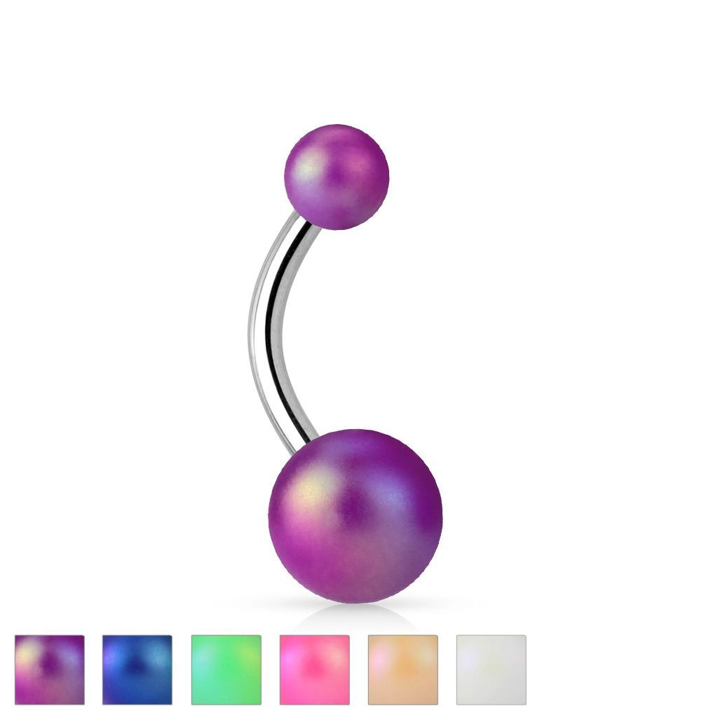 Piercing do bruška striebornej farby, oceľ 316L, farebné perleťové guličky - Farba piercing: Fialová