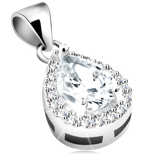 E-shop Šperky Eshop - Prívesok zo striebra 925, ródiovaný, číra zirkónová slza, obruba z drobných zirkónov AA12.27
