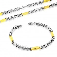 Set z ocele 316L - náhrdelník a náramok, dvojfarebné články, grécky kľúč
