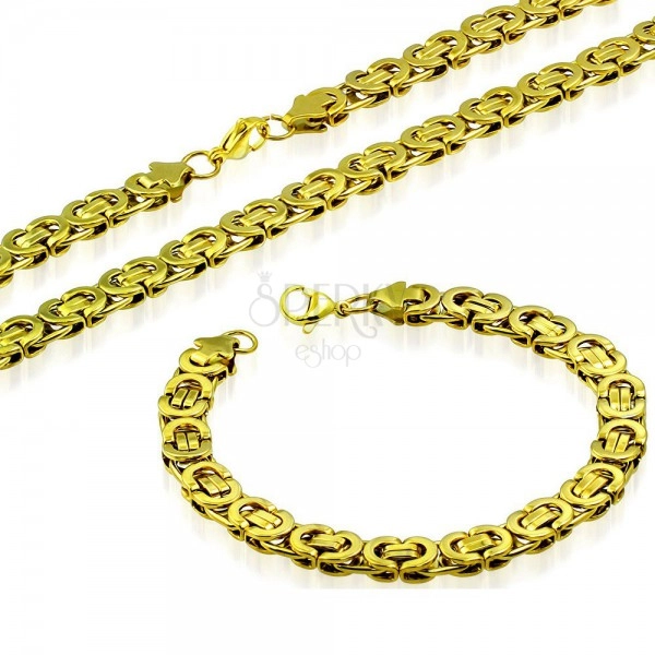 Set náhrdelníka a náramku, oceľ 316L zlatej farby, byzantský vzor