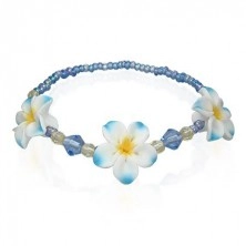 Fimo korálkový náramok s kvetmi, modrý