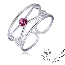 Strieborný prsteň 925 - okrúhly svetlofialový zirkón, zdvojená slučka