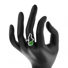 Strieborný 925 prsteň - veľká zelená slza zo zirkónu, číra asymetrická kontúra