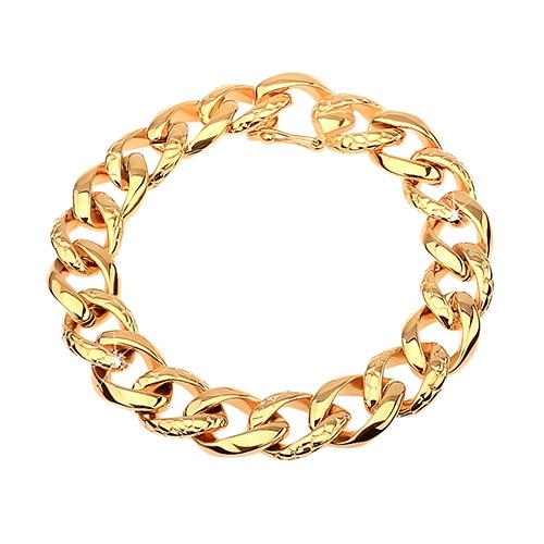 E-shop Šperky Eshop - Náramok z ocele 316L zlatej farby - hrubá reťaz zdobená hadím vzorom AA36.04