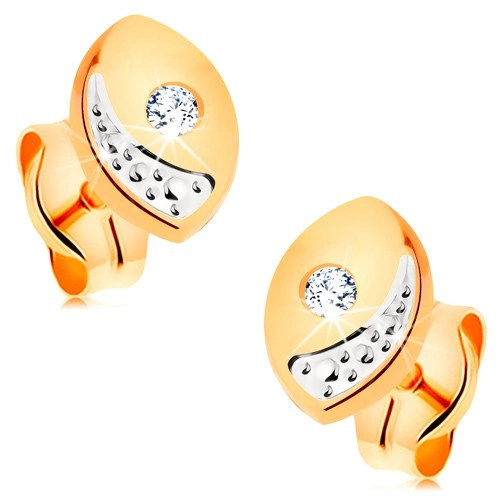 E-shop Šperky Eshop - Briliantové zlaté náušnice 585 - širšie oblé zrnko s čírym diamantom, puzetky BT501.49