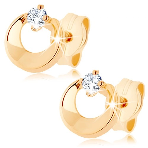 E-shop Šperky Eshop - Briliantové náušnice v žltom 14K zlate - kruh s výrezom a čírym diamantom BT501.22