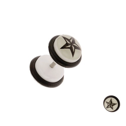 E-shop Šperky Eshop - Akrylový falošný plug žiariaci v tme, čierna päťcípa hviezda, gumičky AA38.01