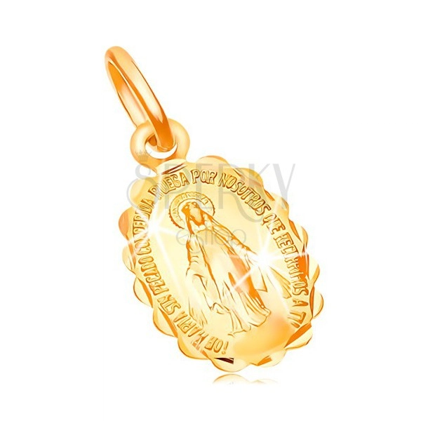 Prívesok zo žltého zlata 14K - obojstranný medailónik s Pannou Máriou