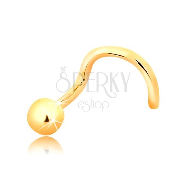 Zlatý zahnutý piercing do nosa 585 - lesklá guľôčka, 2,5 mm