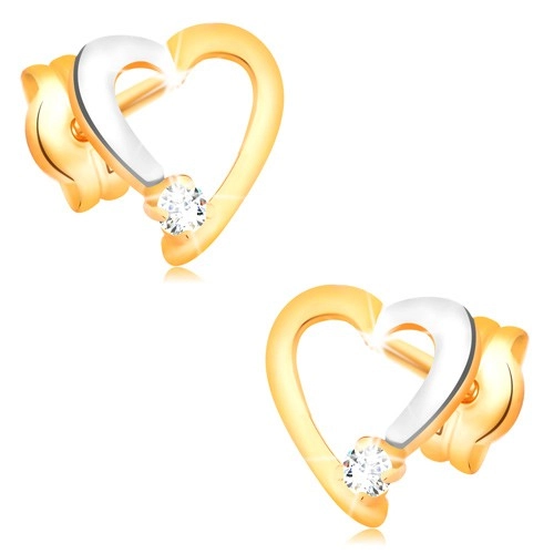 E-shop Šperky Eshop - Briliantové náušnice v 14K zlate - obrys srdiečka s čírym diamantom BT501.41