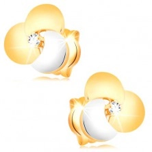 Zlaté diamantové náušnice 585 - číry briliant vo veľkom dvojfarebnom kvete
