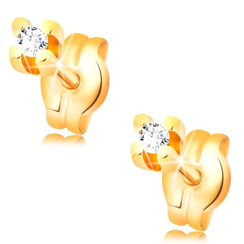 E-shop Šperky Eshop - Náušnice v žltom 14K zlate - okrúhly zirkón čírej farby, 1,5 mm GG16.15