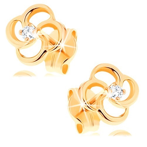 E-shop Šperky Eshop - Briliantové náušnice zo žltého 14K zlata - kvet s čírym diamantom BT501.84