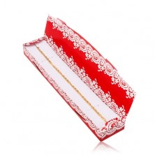 Darčeková červená krabička na retiazku alebo náramok, vzor bielej čipky