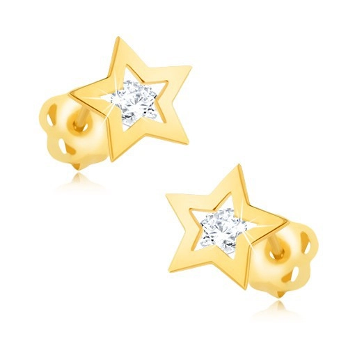 E-shop Šperky Eshop - Briliantové náušnice zo žltého 14K zlata - obrys hviezdičky, číry diamant BT502.04