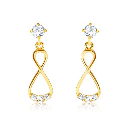 E-shop Šperky Eshop - Briliantové zlaté náušnice 585 - visiaca osmička, číre diamanty BT502.03