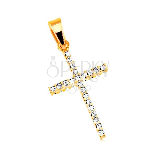 Prívesok v žltom 14K zlate - latinský kríž, obojstranne vsadené číre zirkóny