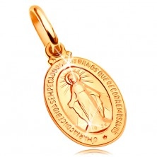 Prívesok v žltom 14K zlate - oválna známka so symbolmi Panny Márie