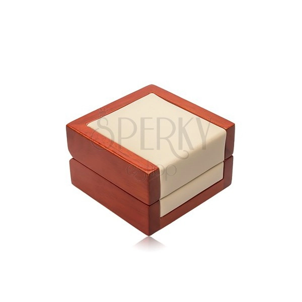 Drevená darčeková krabička na retiazku alebo náušnice, krémová koženka