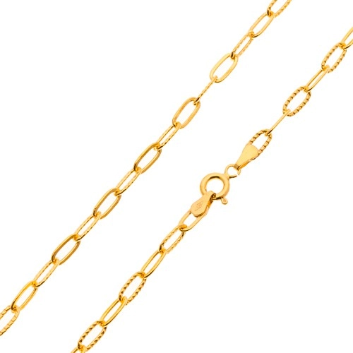 E-shop Šperky Eshop - Retiazka v žltom 14K zlate - hladké a vrúbkované väčšie oválne očká, 500 mm S3GG24.37