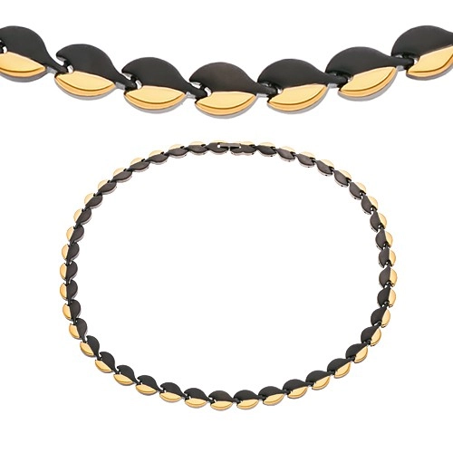 Magnetický náhrdelník z chirurgickej ocele, oblé články čiernej a zlatej farby