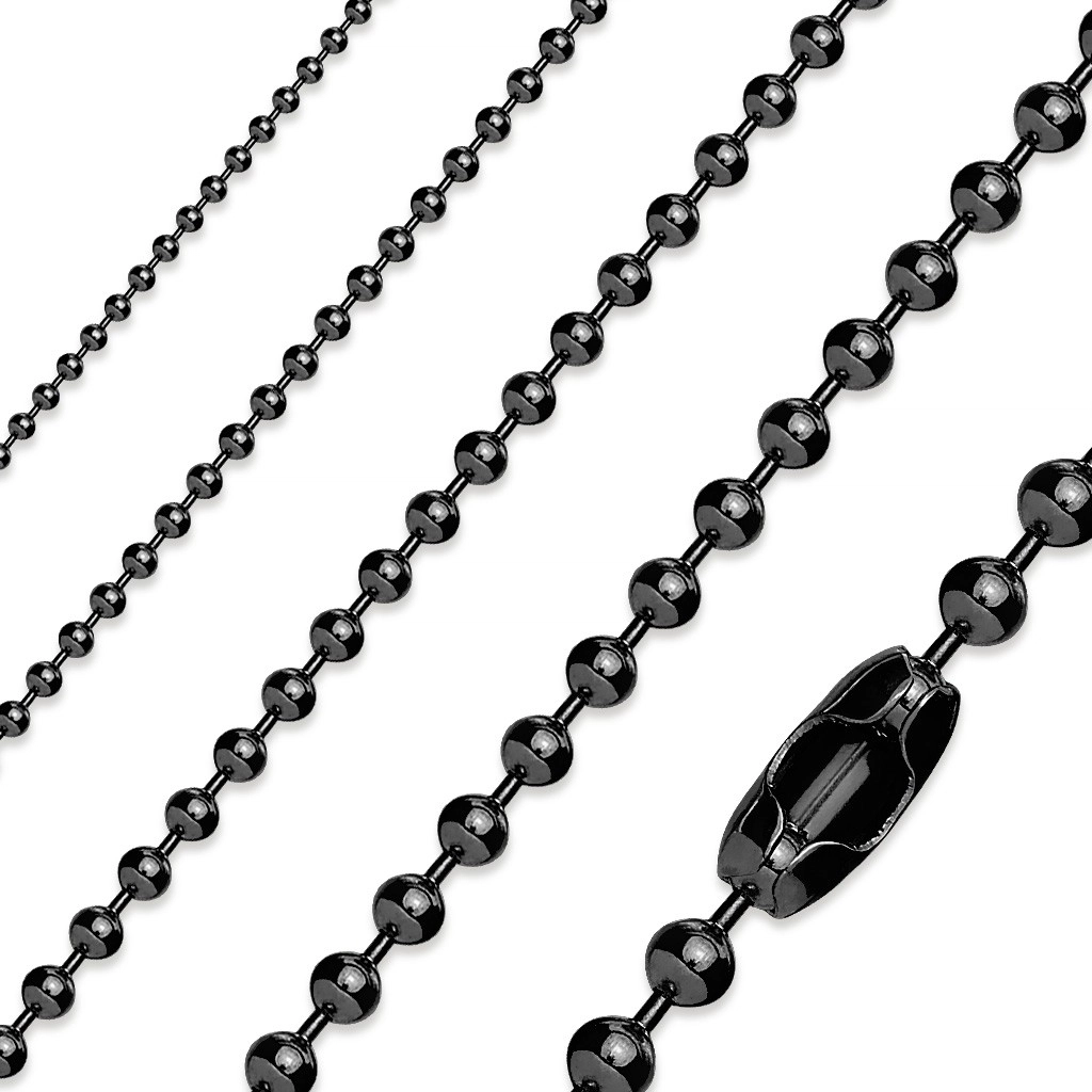 E-shop Šperky Eshop - Oceľová retiazka, lesklé hladké guličky, povrch čiernej farby AB02.03/18 - Hrúbka: 4 mm, Dĺžka: 485 mm