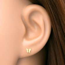Zlatý 585 piercing do ucha - malý plochý motýlik s lesklým povrchom