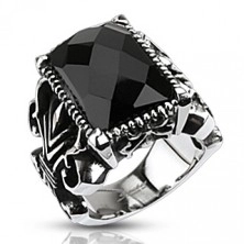 Mohutný oceľový prsteň, čierny brúsený obdĺžnik, vyrezávané ramená