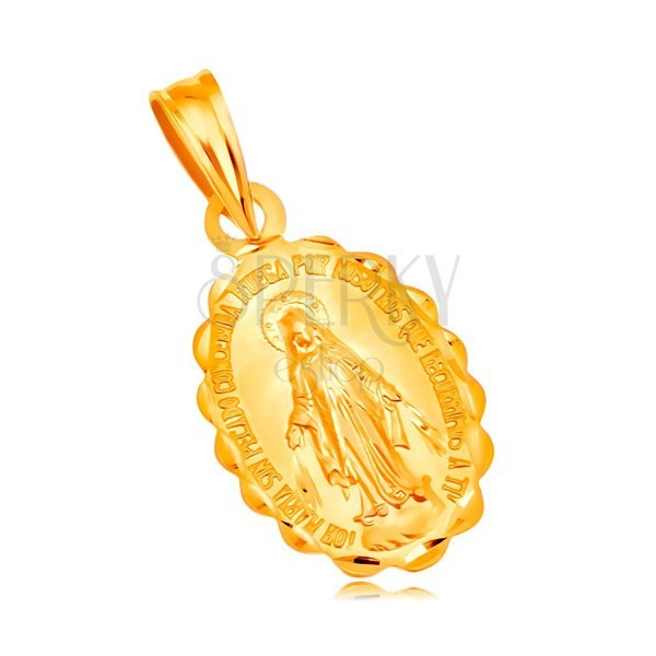 Prívesok zo žltého 14K zlata - oválny medailón Panny Márie, obojstranný