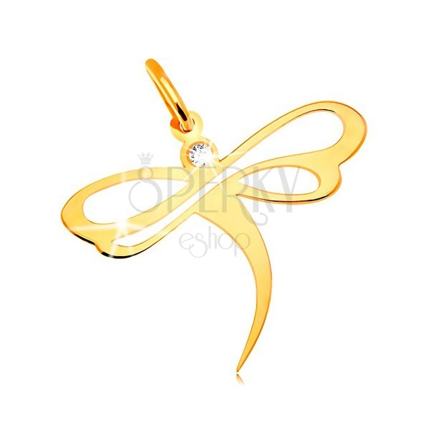 Prívesok v žltom 14K zlate - vážka so vsadeným zirkónom a výrezmi na krídlach