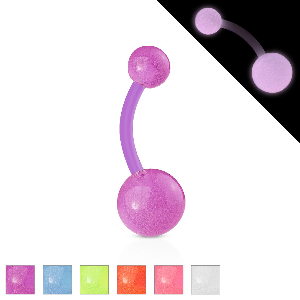 E-shop Šperky Eshop - Bioflex piercing do pupka - guličky s malými bublinkami, svietiaci v tme W33.04/05 - Farba piercing: Oranžová