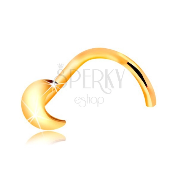 Piercing do nosa v žltom zlate 585 s kosáčikom mesiaca, zahnutý tvar