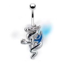 Piercing do pupku drak s modrými krídlami